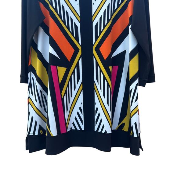 Eva Varro Size L Geo Print Relaxed Fit Tunic Top Blouse Stretch Long Sleeve - Picture 3 of 6